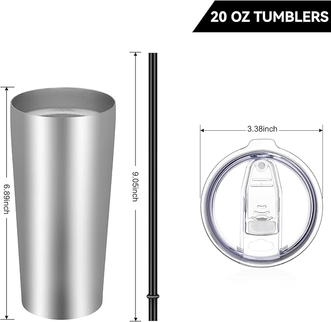 VEGOND 20oz Tumbler Bulk with Lid and Straw 12 Pack, Stainless Steel Vacuum Insulated Tumbler, Double Wall Coffee Cup Travel Mug, Stainless Steel