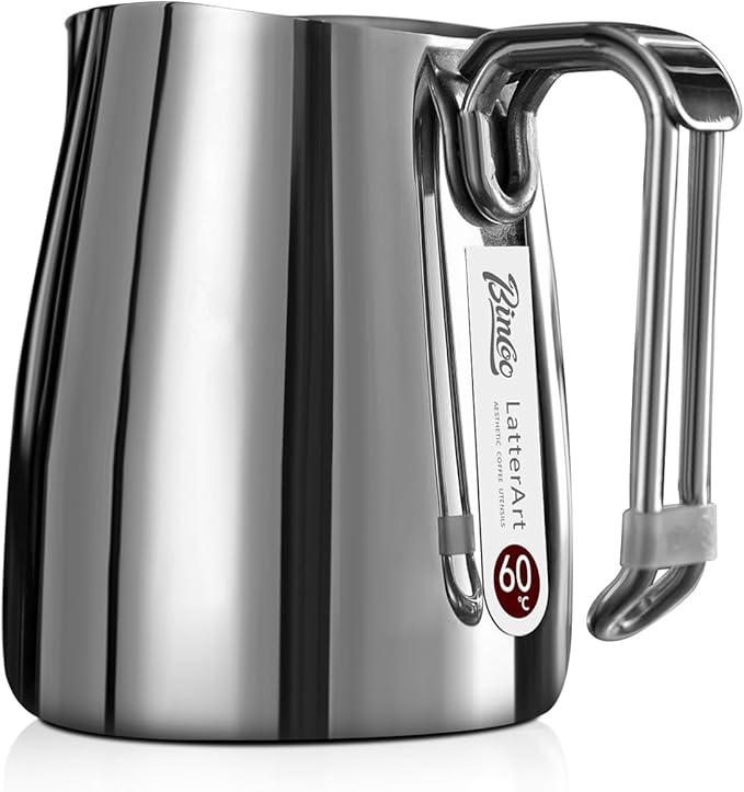 Bincoo Espresso Milk Frothing Pitcher Stainless Steel 20oz/600ML Coffee Milk Frother Cup-Milk Frothing Pitcher with Measurement Lines,Ergonomic Handle for Latte Art & Cappuccin(Steel)