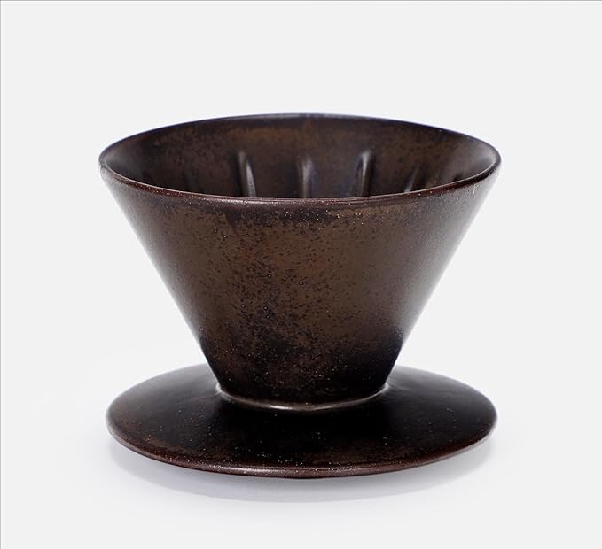 Ceramic Pour Over Coffee Maker, Retro Hand Drip Coffee Dripper, Portable Pourover Cone Filter Coffee Brewer for Camping, Travel, Office, Family, Single Serve, Antique Copper Brown