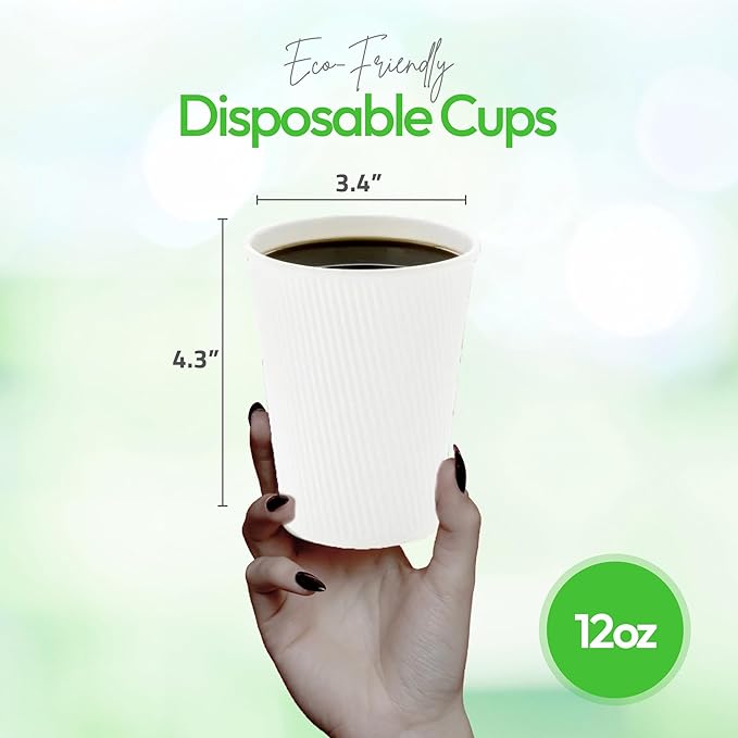 Restaurantware-12 Ounce Disposable Coffee Cups, 500 Double Wall Hot Cups For Coffee - Lids Sold Separately, Rolled Rim, White Paper Insulated Coffee Cups, For Hot Coffee, Tea, And More