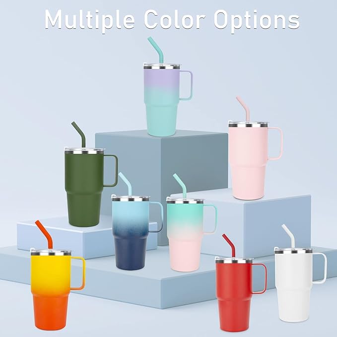 Sursip Kids 24 oz Insulated Cup with Handle, Double Wall Vacuum Stainless Steel Tumbler with Straw and 2 Lids, for Cold/Hot Drinks, Coffee Travel Mug for Car/Home/Office/Party/Camping (2 Pack)