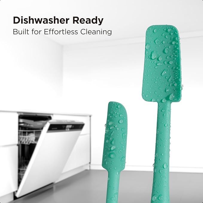Kitchen Mama WaltzGrip Platinum Silicone Jar and Can Spatula Utensil Set: Heat-Resistant, Nonstick Scraper, Scooping, Perfect for Smoothies, Jam, Cream, Peanut Butter, Dishwasher Cooking Gadget (Teal)