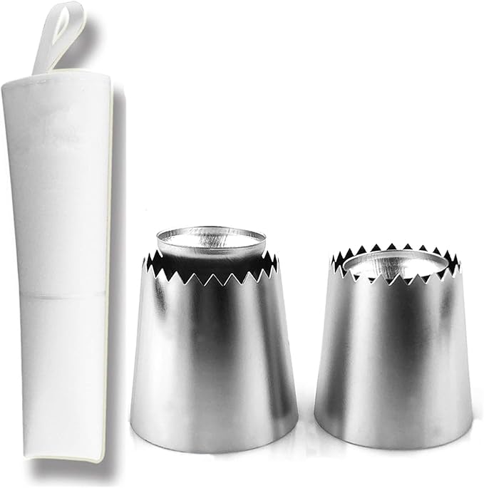 Cake Decorating Set, 2 Pieces Stainless Steel Icing Piping Nozzles Tips Kit with Reusable Piping Bag - Christmas Birthdays Anniversary Wedding Cakes Cookies Dessert Pastry DIY Making Tools