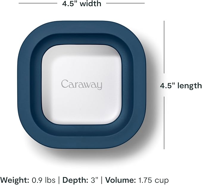 Caraway 6pc Food Storage Container Set - 1.75 Cup Glass Storage Container for Food (6) - Non-Toxic Ceramic-Coated Glass - Air Release Technology - Compact & Stackable Design - Navy