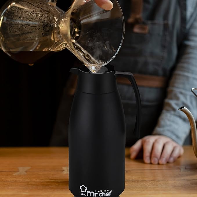 SINCE 1997 MR.CHEF 68Oz Thermal Coffee Carafe, Insulated Stainless Steel Coffee Carafes for Keeping Hot/Double Walled Vacuum Coffee Carafe (White, 2L)