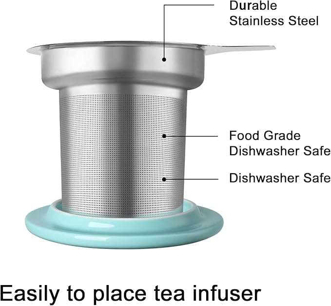 Sweejar Porcelain Tea Infuser Mug with Lid, 20 oz Teacup with Strainers for Loose Leaf Tea, Microwave and Dishwasher Safe Coffee Mug(Jade)