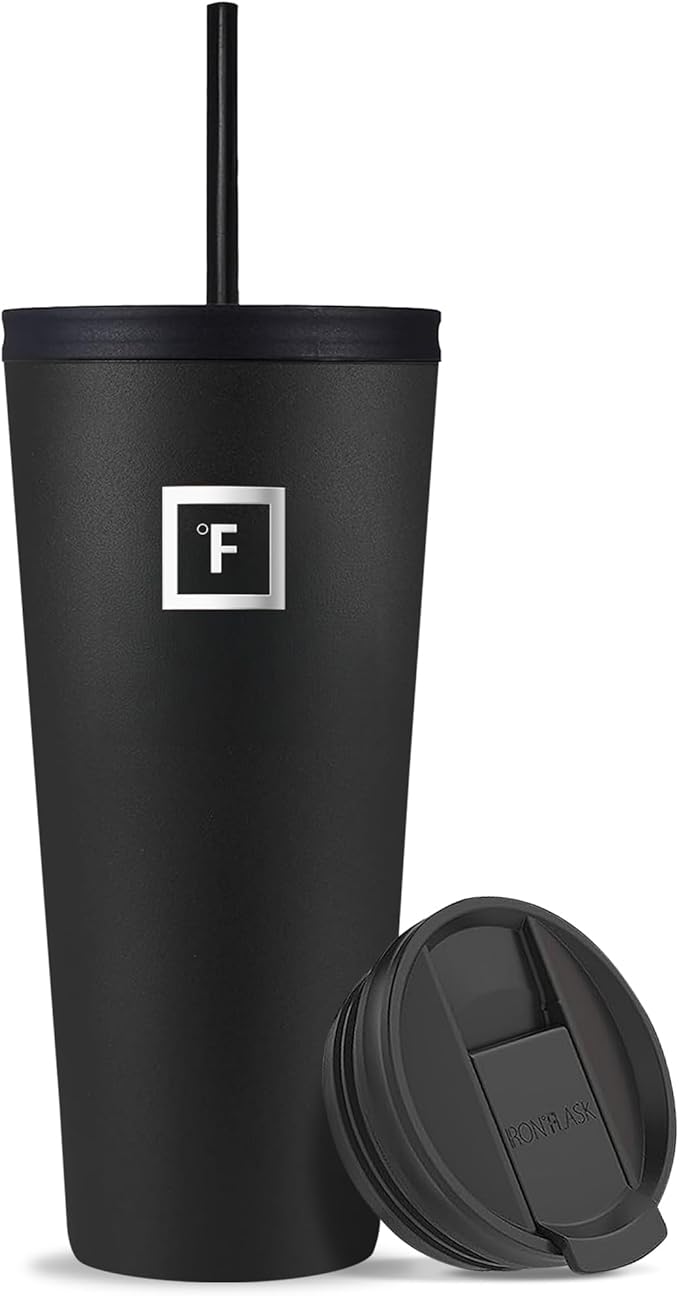 IRON °FLASK Classic Tumbler - Vacuum Insulated Stainless Steel Water Bottle, Double Walled, Drinking Cup, Insulated Travel Mug (Midnight Black, 32 oz Solid Lid)
