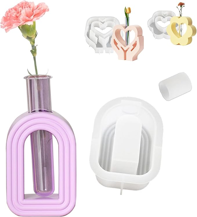 Heart Resin Vase Mold with Test Tube Culture Water Plant Silicone Molds for Crafts Epoxy Resin Casting Mold for DIY Flower Holder Home Office Decor Wedding (Style 3)