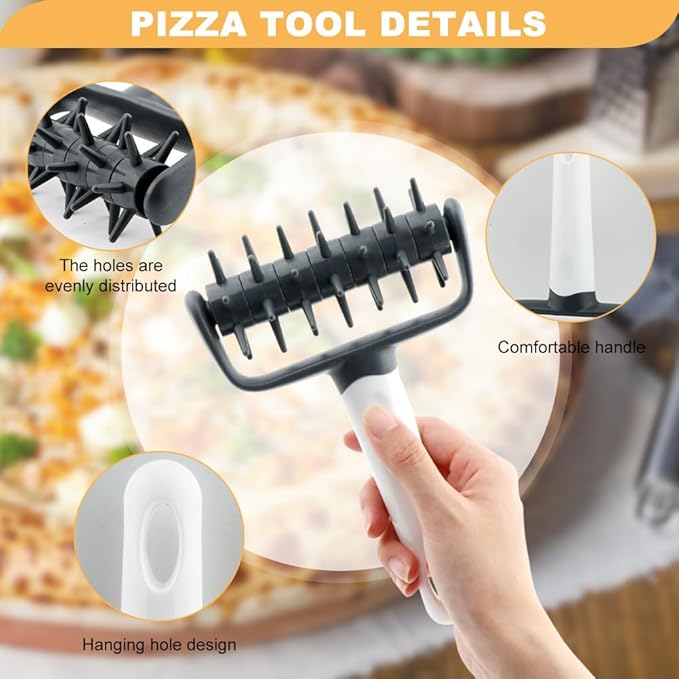 Pizza Dough Docker,Pastry Roller with Spikes Docker Dough Bubble killer Pie Docker Roller for Home Kitchen Pizza Making Accessories(COLOR:Dark grey)