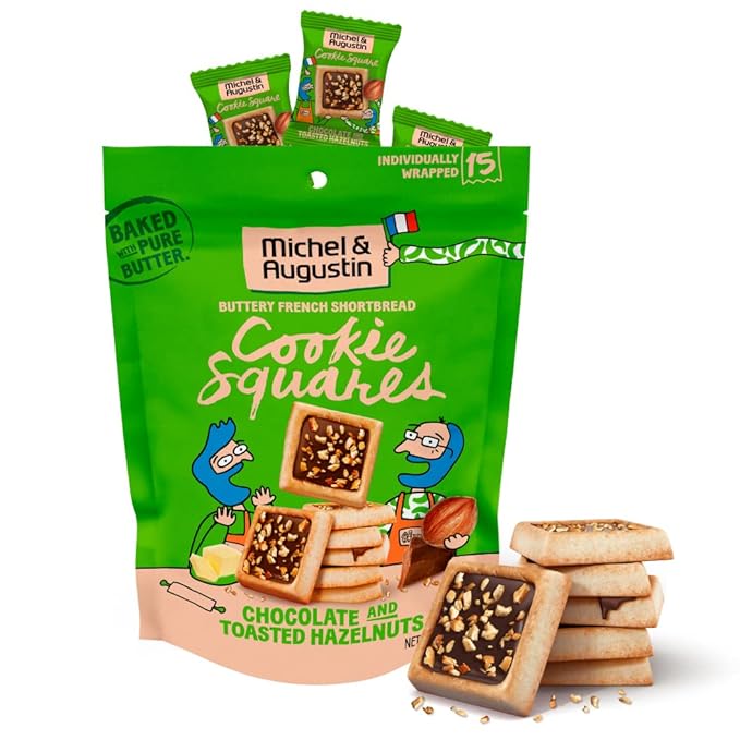 Michel et Augustin Cookies, Individually Wrapped Snacks, Gourmet Milk Chocolate & Hazelnut Shortbread, 15 French Butter Cookies