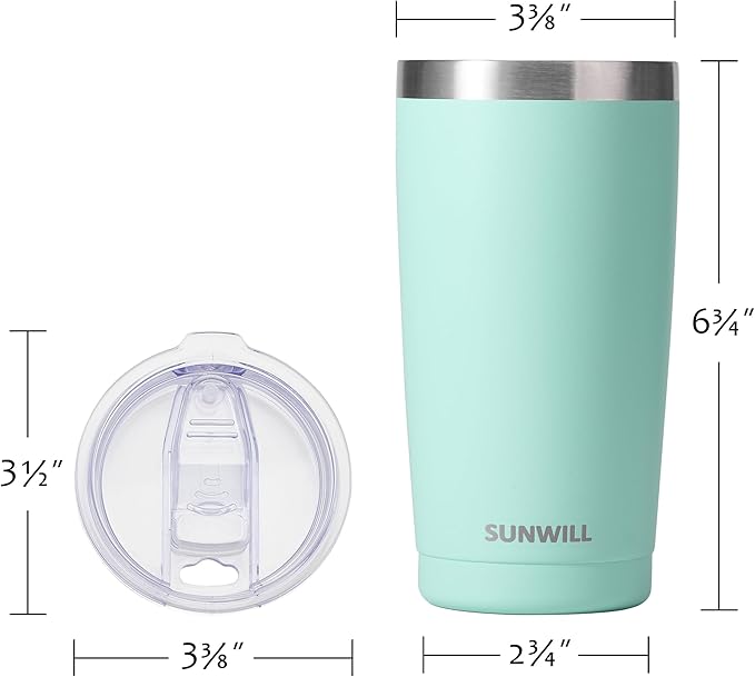 SUNWILL Travel Coffee Mug with Lid, 20 oz Tumbler Set of 2, Insulated Stainless Steel Cup for Water, Tea, Powder Coated Sakura & Mint