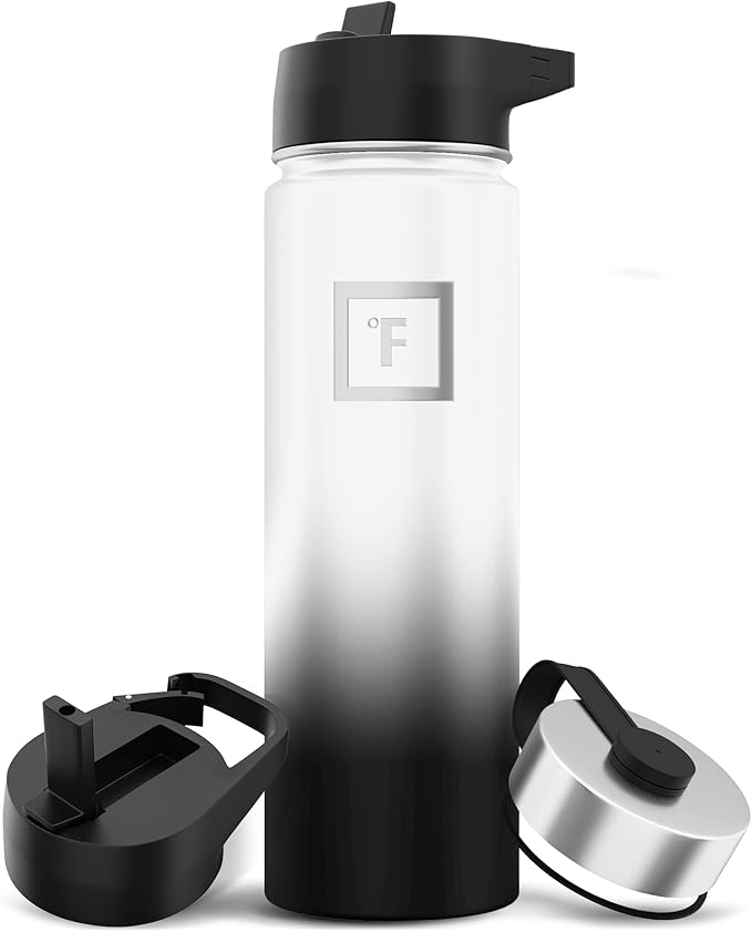 IRON °FLASK Camping & Hiking Hydration Flask with 3 Lids - Stainless Steel, Double Walled & Vacuum Insulated Water Bottle - Leak Proof & BPA Free (Day & Night, Straw - 22 oz)
