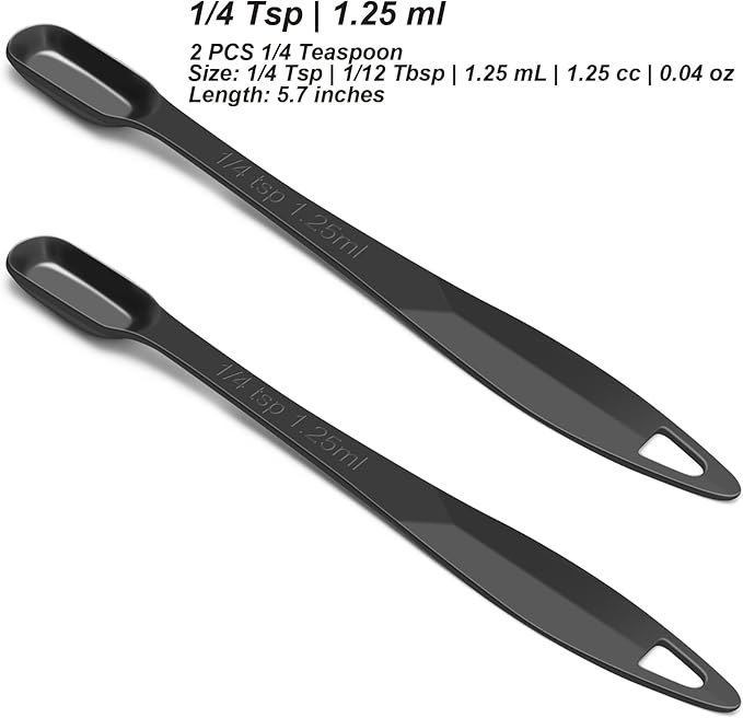 2 Pcs 1/4 Teaspoon(1.25 mL | 1/4 Tsp | 1/16 Tbsp | 1.25 cc | 1/32 oz) Stainless Steel Single Measuring Spoon, Long Handle Metal Measuring Spoon, Kitchen Gadgets for Cooking & Baking(Black)