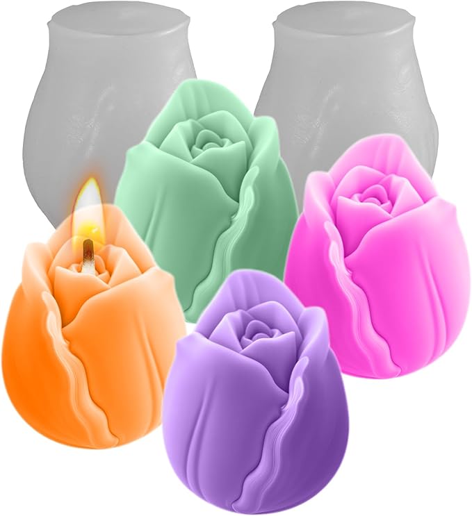 2PCS Tulip Flower Silicone Molds Tulip Bouquet Silicone Candle Molds 3D Floral Resin Candle Soap Mold Flower Fondant Chocolate Cake Decoration Mold Resin Casting