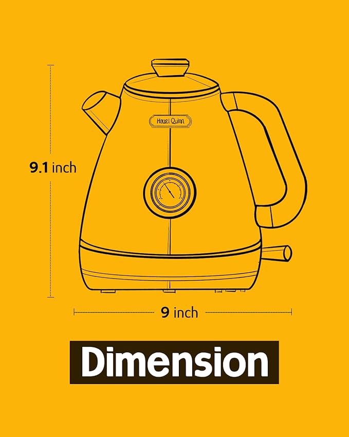 Hazel Quinn Retro Electric Kettle - 1.7 Liters / 57.5 Ounces Tea Kettle with Thermometer, All Stainless Steel, 1200 Watts Fast Boiling, BPA-free, Cordless, Automatic Shut Off - Mint Green