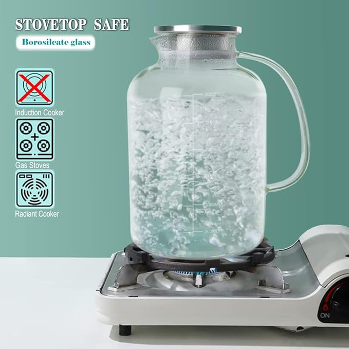 Glass Pitcher with Lid, GOTEBLE 102oz Glass Pitcher with Silicone Case and Brush, Large Capacity Glass Water Tea Pitcher for Juice, Milk, Cold Or Hot Beverages, Large Family and Party