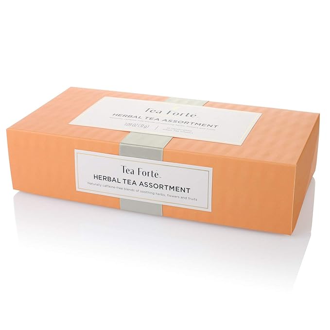 Tea Forte Assorted Herbal Petite Presentation Box Tea Gift Set Sampler, 10 Count, 2 of Each Variety Individually Wrapped Handcrafted Pyramid Infuser Bags