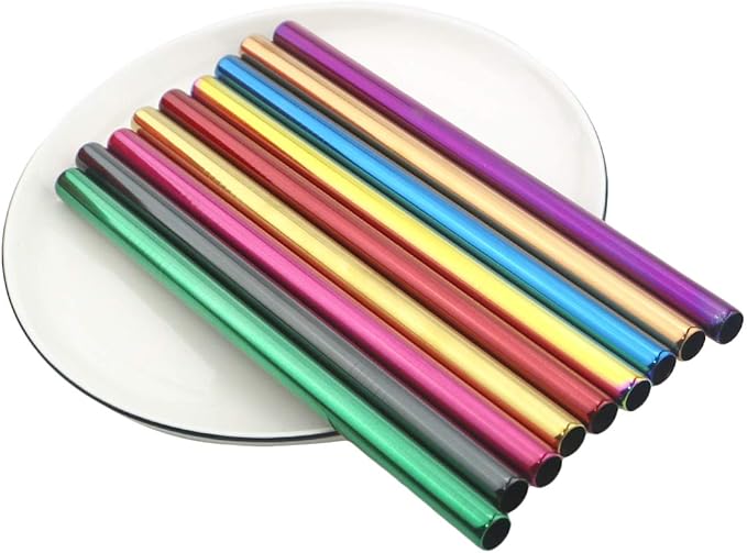Gugrida Metal Straws Stainless Steel Straws 8.5" Drinking Straws Reusable 3 Set - Ultra Long Muti Color-Cleaning Brush for 20/30 Oz for Trail Tumblers Yeti RTIC SIC Ozark (2 Straight|1 Bent|1 Brush）
