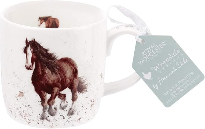 Royal Worcester Wrendale Designs Farmhouse Style Mug, Gigi - 14 oz Fine Bone China Mug with Equestrian Illustration for Cozy Kitchen Vibes - Floral Drinkware for Daily Comfort