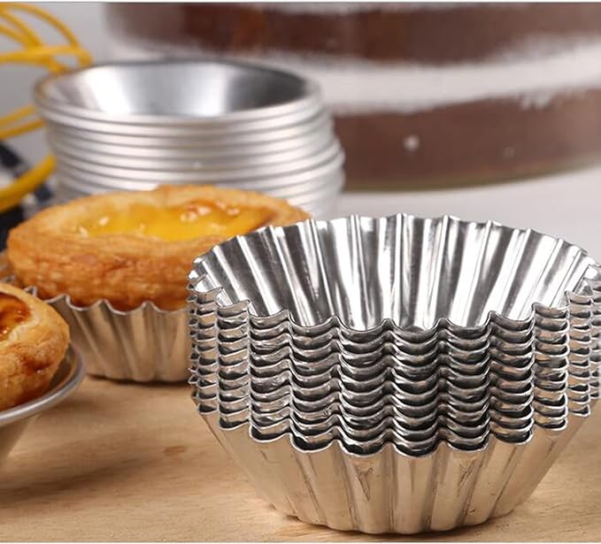 Egg Tart Molds Reusable, Non-Stick Mini Tart Pan Pie Tins Cupcake Cake Baking Cups,Aluminium/30 Pieces