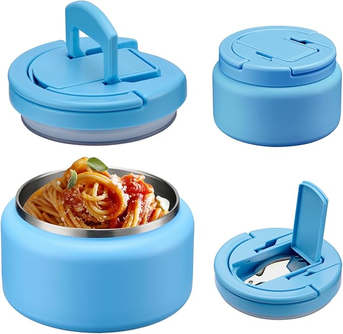Soup Thermo for Hot Food Kids 13.5oz Lunch Containers with Buckle Lid Wide Mouth Hot Food Jar Vacuum Insulated Stainless Steel Bento Box Leakproof with Spoon(Blue)