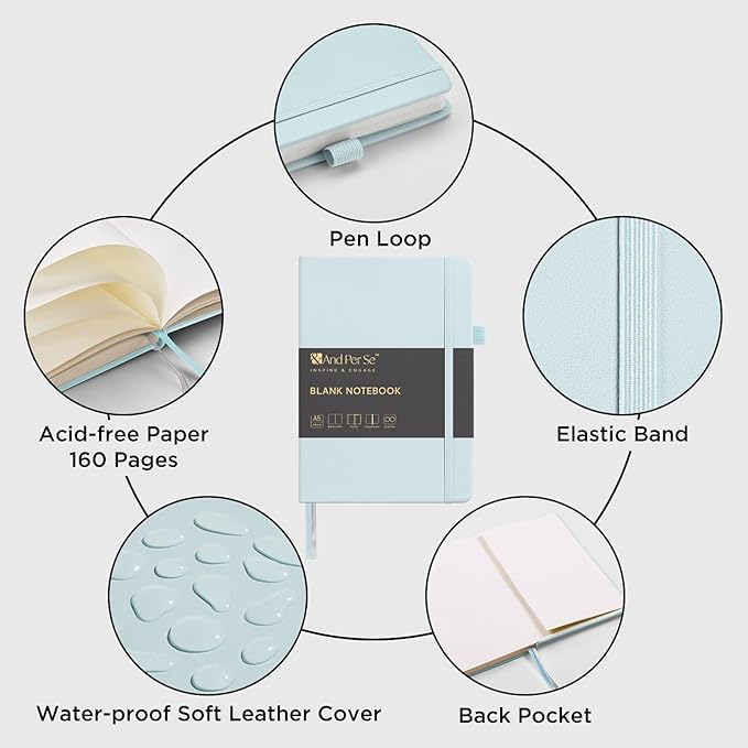 &And Per Se Blank Journal Notebook, 160 Pages, 5.7 x 8 inches College Ruled Thick Paper Notebook Journals for Writing, Hardcover Notebook(1 Pack, cyan)