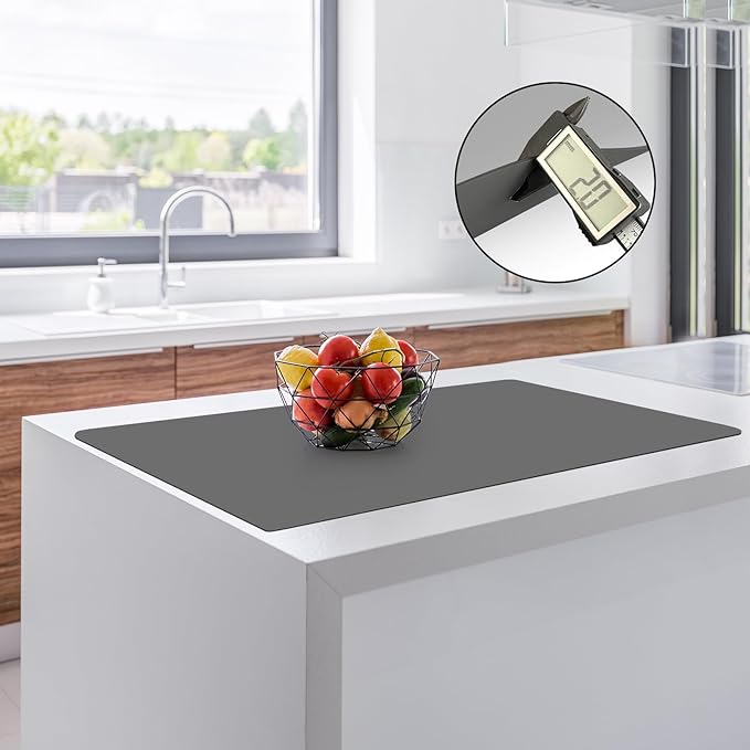 2MM Thick Silicone Countertop Mat, 35.4"x 23.6" Silicone Mats for Kitchen Counter, Nonslip Heat Resistant Mat, Large Kitchen Counter Mats, Waterproof Countertop Protector, Dark Gray