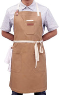 Kitchen Apron, Mens Womens Professional Chef Bib Apron for Cooking Grill BBQ, Cotton with Pockets Towel Loop and Adjustable Neck Straps