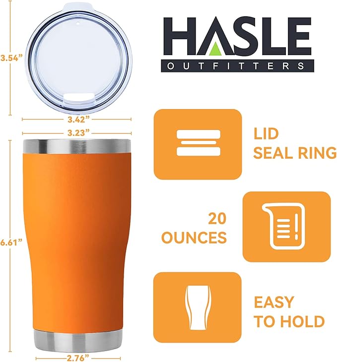HASLE OUTFITTERS 20 oz Tumbler Bulk, Stainless Steel Tumblers with Lid, Vacuum Insulated Tumbler, Double Wall Powder Coated Cup, coffee mugs, Orange, 6 Pack