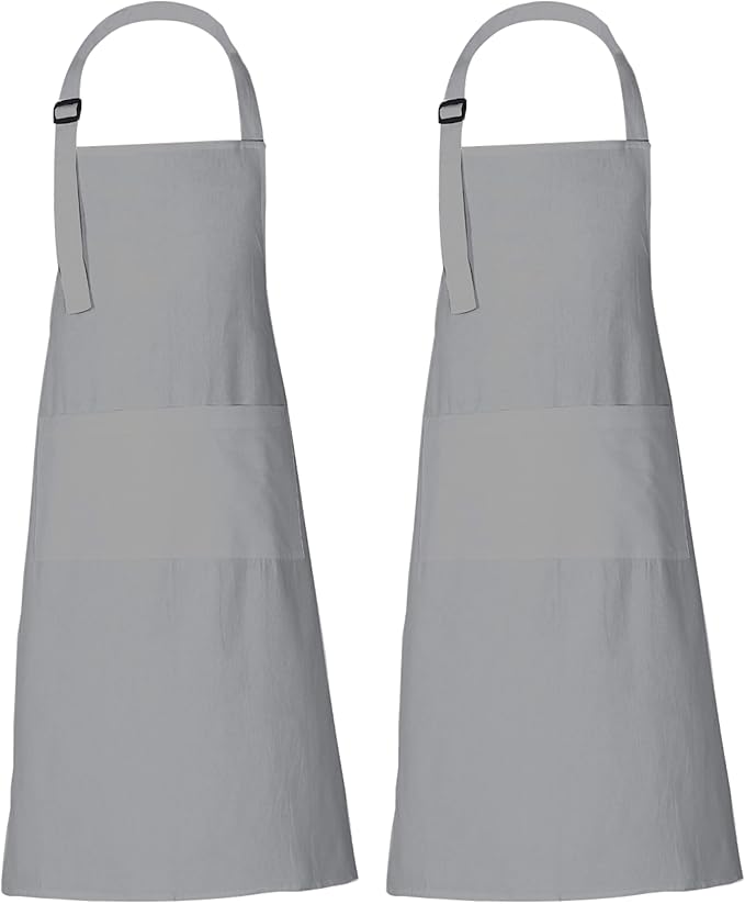 RAJRANG 100% Cotton Cooking Apron with 3 Pockets Kitchen Chef BBQ Adjustable Bib Aprons for Women Men