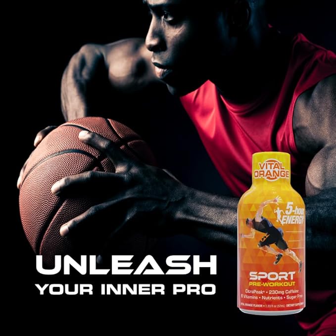 5-Hour Energy Extra Strength Sport Shots with Citrapeak, Vital Orange Flavor, Pre-Workout, 24 Count (1.93 fl oz)