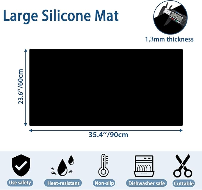 35.4"x23.6" Large Silicone Mat for Kitchen Counter, Heat Resistant Non-Slip Countertop Protector, Waterproof Silicone Craft Mat for Kitchen Island, Dark Gray