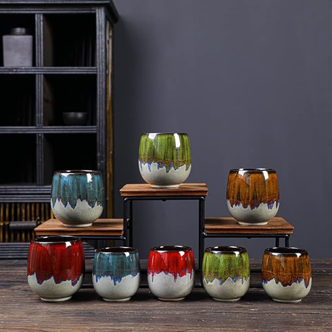 Espresso Cups Ceramic Kiln-Change Small Espresso Coffee Cup Spirits Cups Tasting Cups Ceramic Mate Cup Set of 4 (4 colors)