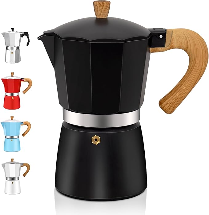 6 Cup Aluminum Espresso Stovetop Moka Pot Express Coffee Maker Percolator Italian Classic Mocha Coffee Machine for Italian and Cuban Cafe Brewing for Home & Camping 300ml 10oz