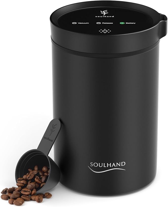 SOUL HAND Vacuum Coffee Canister, Airtight Sealed Coffee Canister Automatic Vacuum Stainless Steel Coffee Containers, Coffee Bean Storage Container for Coffee/Food Storage 1.6 L