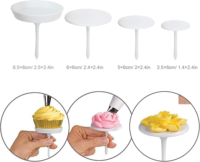 12 PCS Cake Decorating Supplies, Woohome 8 PCS 2 Style Cake Flower Nail, 2 PCS Flower Lifters and 1 PCS Wood Flower Nails Holder, 1 PCS Cake Icing Dispensers for Icing Flowers Decoration