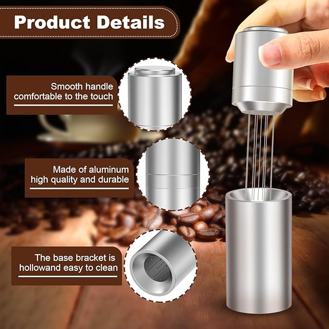 WDT Espresso Distribution Tools Espresso Stirrer Tool WDT Coffee Distributor for Barista Espresso Machine Accessories 9*0.35mm Espresso Grounds Stirrer with Extra 9 Replaceable Needles,Silver