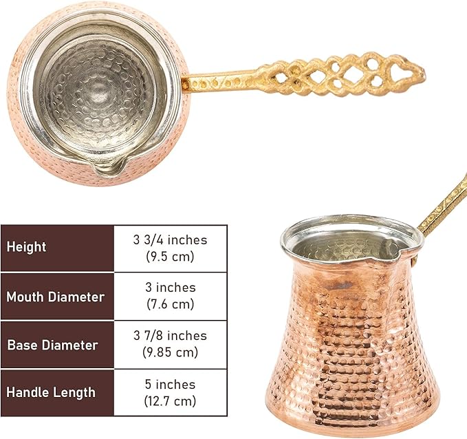 Volarium Turkish Coffee Pot, Greek Arabic Coffee Maker, Hammered Copper Coffee Cezve, Stove Top Coffee Maker (Large)