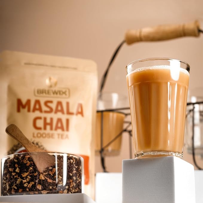 BREWIX, Masala Chai Tea Loose Leaf CTC TEA (125+ Cups, 8.82oz/250g) Strong Robust & Aromatic, All Natural | Blended with Exotic Spices | Ginger, Cinnamon, Cardamom, Clove & Black Pepper
