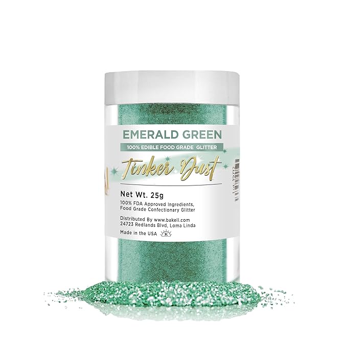 Bakell Bulk Size | Emerald Deep Tinker Dust Edible Glitter Jar | Food Grade Gourmet Garnish Green 25g