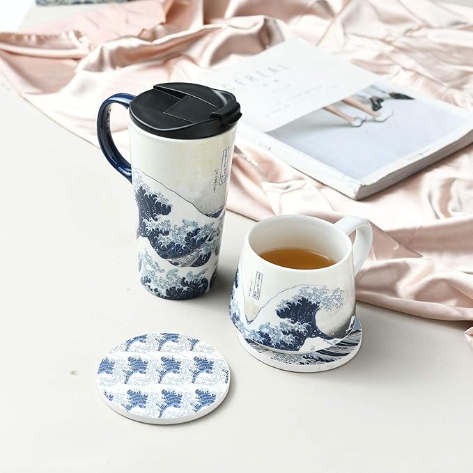 Topadorn Ceramic Mug Porcelain Coffee Cup The Great Wave Coffee Mug with Gift Box,13 oz.