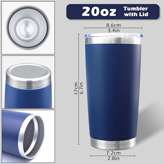 20oz Tumbler Bulk Stainless Steel Tumblers with Lid Vacuum Insulated Double Wall Travel Coffee Mug Powder Coated Tumbler Cup for Hot and Cold Drinks(Navy Blue, 1 pack)