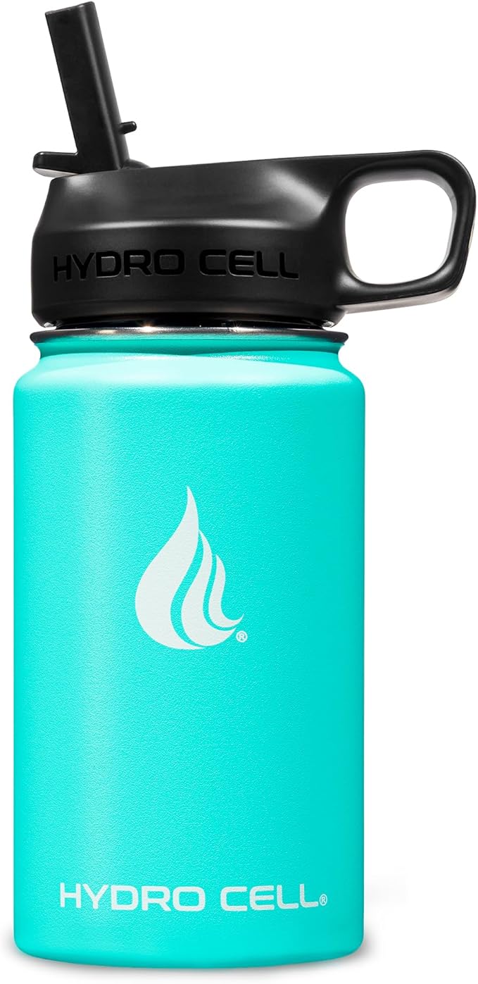 HYDRO CELL Stainless Steel Insulated Water Bottle with Straw - For Cold & Hot Drinks - Metal Vacuum Flask with Screw Cap and Modern Leakproof Sport Thermos for Adults (Teal 14oz)