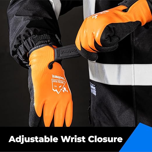 100% Waterproof Gloves for Men and Women, Winter Work Gloves for Cold Weather, Touchsreen, Thermal Gloves for Freezer Work, Fishing and Gardening, With Grip, Orange, X-Large
