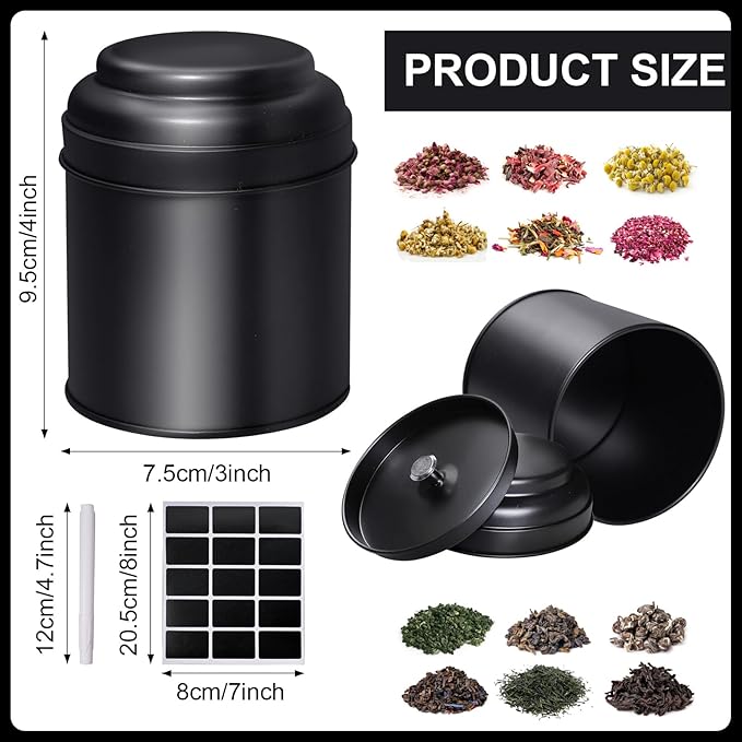15 Pieces Tea Canisters 8 oz Round Tin Can Containers with Sealed Double Lids for Loose Leaf Tea,Coffee, Sugar, Candy, Spices Storage(Black)