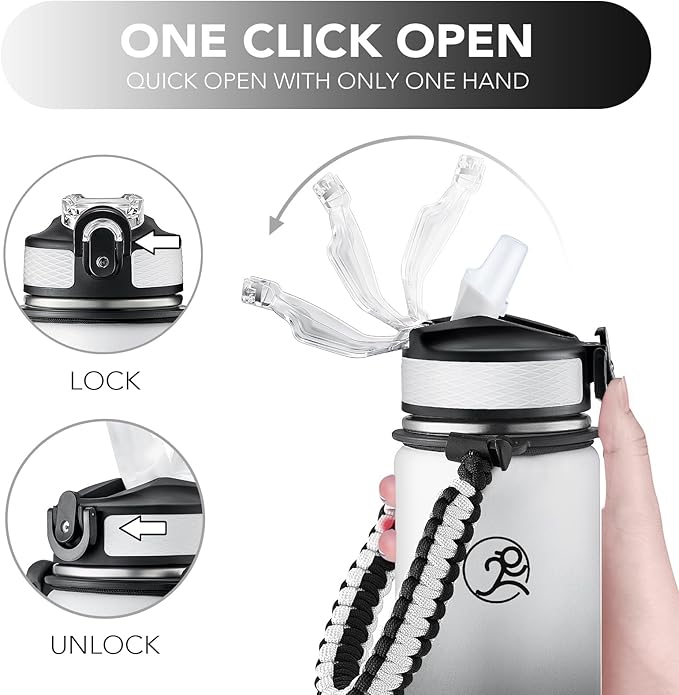 GOSWAG Insulated Sports Water Bottle, 24oz 2 Lids(with Straw/No Straw), Stainless Steel Water Bottles with Paracord Handle, Insulated Bottle with Double-Wall Vacuum Insulation