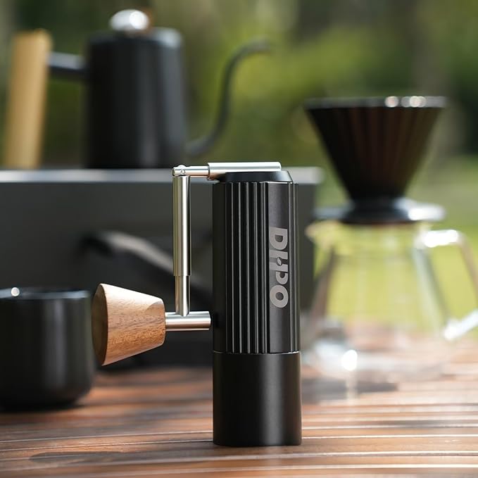DHPO Sky-Two Manual Coffee Grinder With 7 Axis Stainless Steel Conical Burr Mill, Portable Hand Coffee Grinder With Foldable Handle For Espresso, Drip, French Press, Camping, Travel, Home, Black