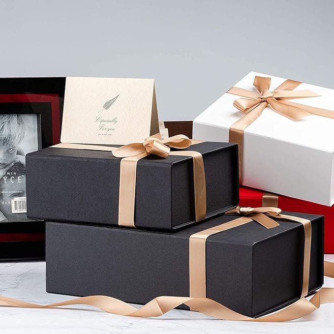LIFELUM Gift Box 13.5''x10''x4'' Large Black Gifts Boxes with Magnetic Lids Luxury Gift Box for Groomsman Proposal Gifts Contains Card, Ribbon, Filler for Wedding, Christmas,Birthday Gift Packging