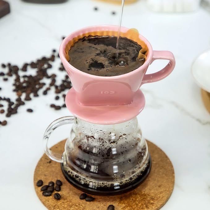 Pour Over Ceramic - Coffee Dripper Ceramic Coffee Maker with 3 Holes Flat Bottom, Porcelain Slow Filter Cone for Travel, Camping, Office, Home, Coffee Maker Brew