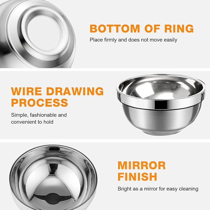 20 Pack Stainless Steel Bowls Set, 17 oz Double Walled Insulated Metal Bowl Bulk for Rice Soup Ice Cream Snacks Salad Cereal Sauces Serving, Easy to Clean, Stackable, 5.1 x 2.6 Inch